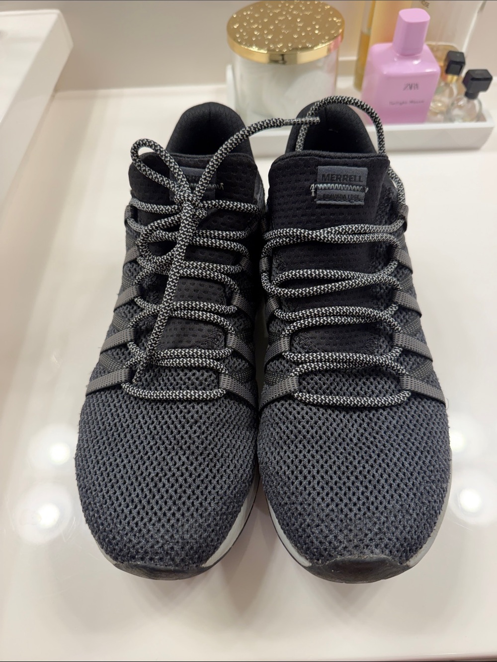 Merrell Women's Black and Gray Knit Lace-Up hiking Sneakers
